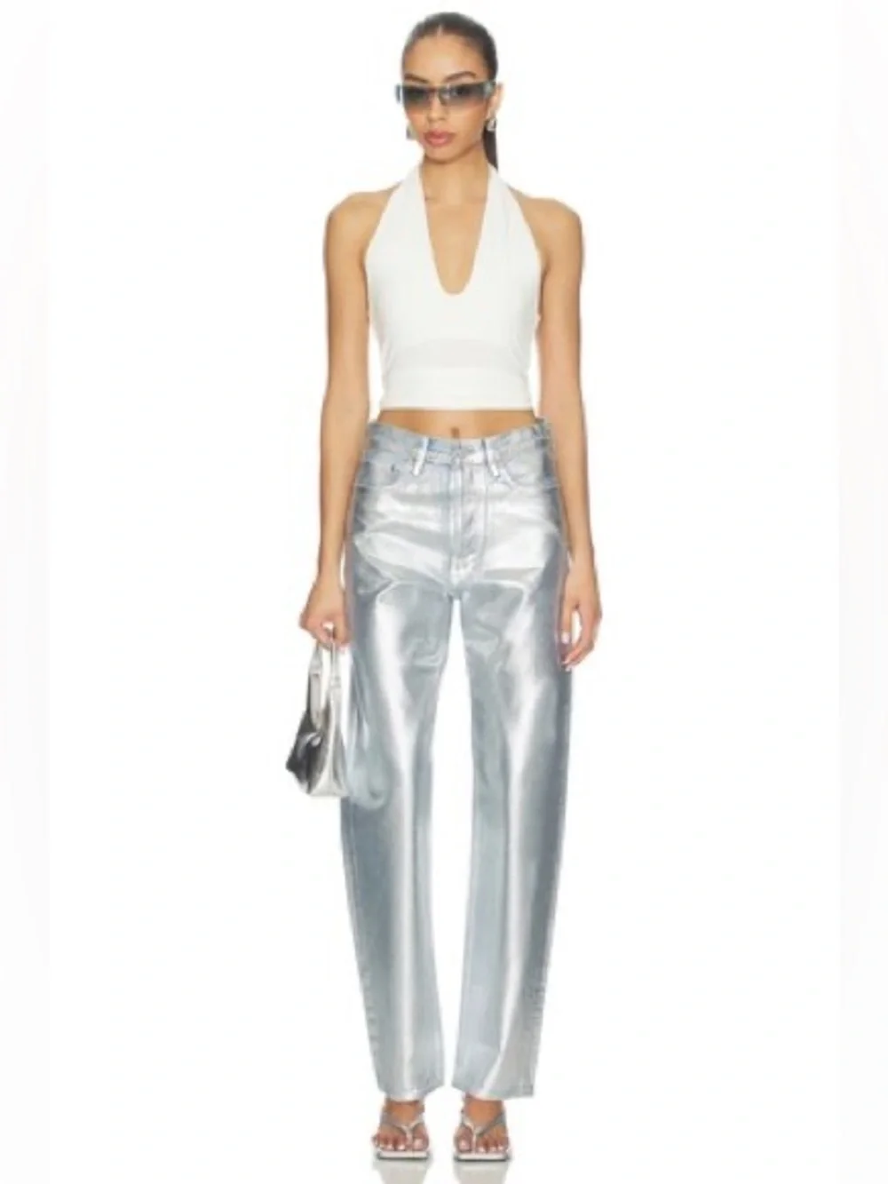 AGOLDE Women’s Silver Jeans 90s Mid Rise Loose Fit Tinfoil Denim Size 29 - Picture 1 of 11